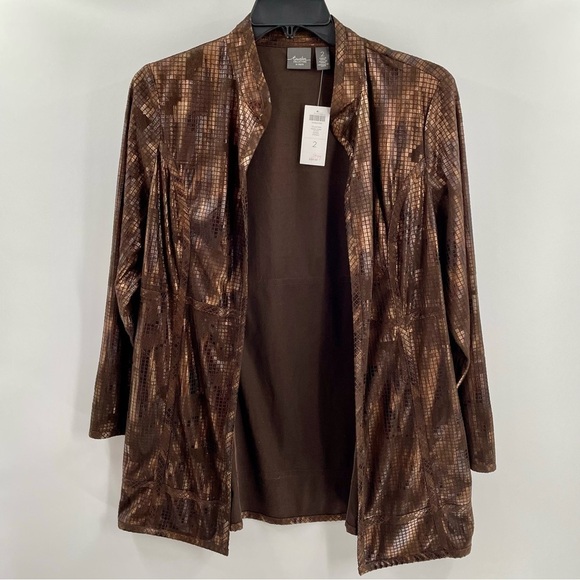 Chico's Travelers Metallic Animal Copper Long Sleeve Lightweight Duster Jacket - Picture 1 of 10